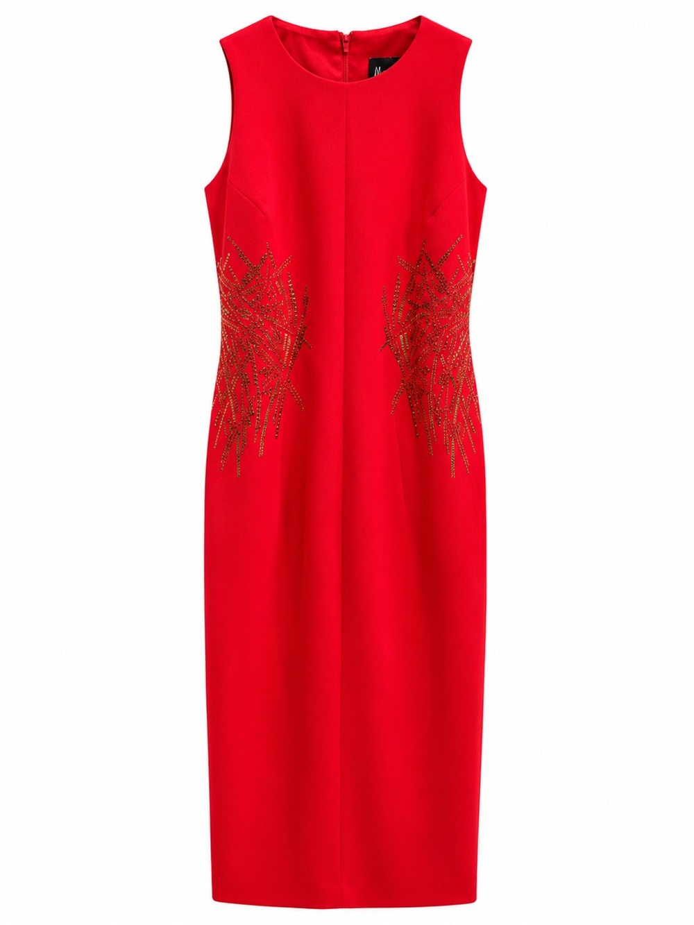 Andrew Marc Red Sleeveless Beaded Sheath Dress